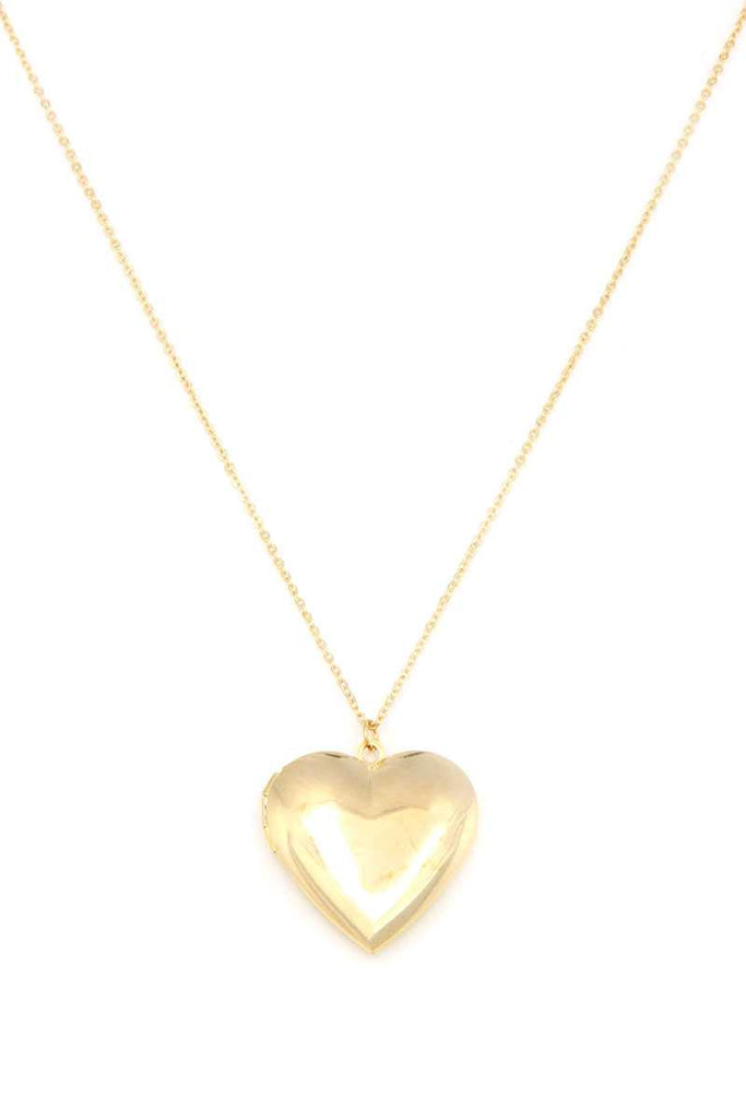 Puffy Metal Heart Locket Necklace