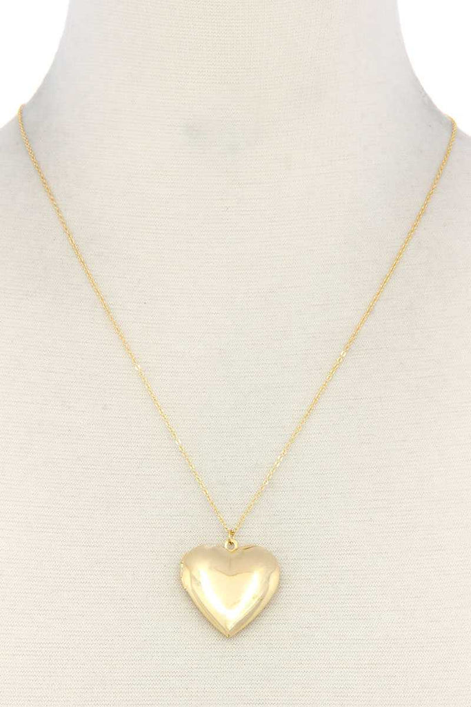 Puffy Metal Heart Locket Necklace