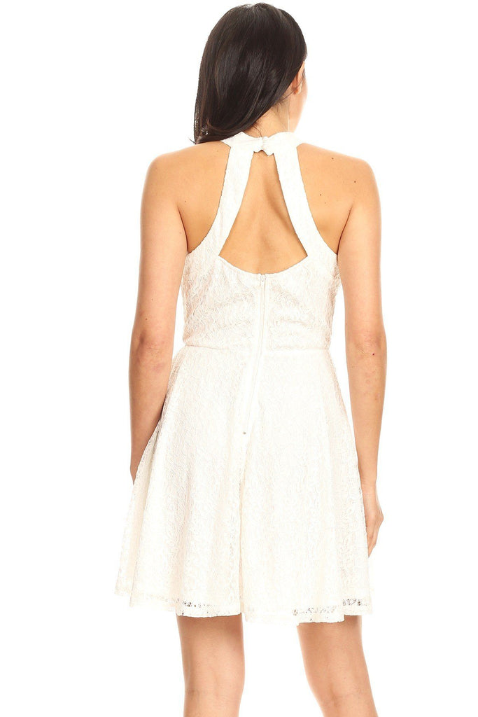Lace Sleeveless Dress With Halter Neckline And Back Zipper Closure