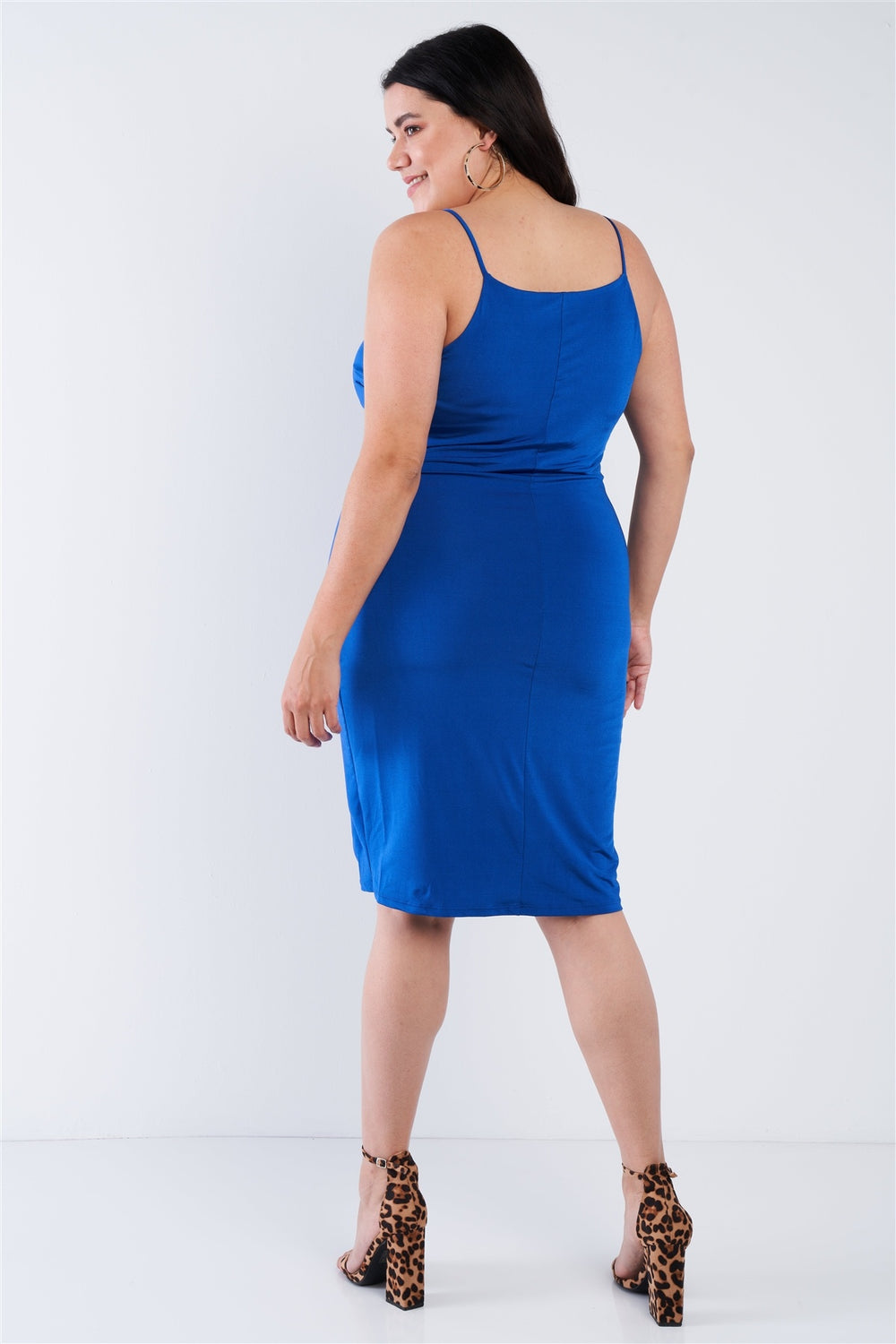 Plus Size V-neck Solid Cami Satin Mini Dress