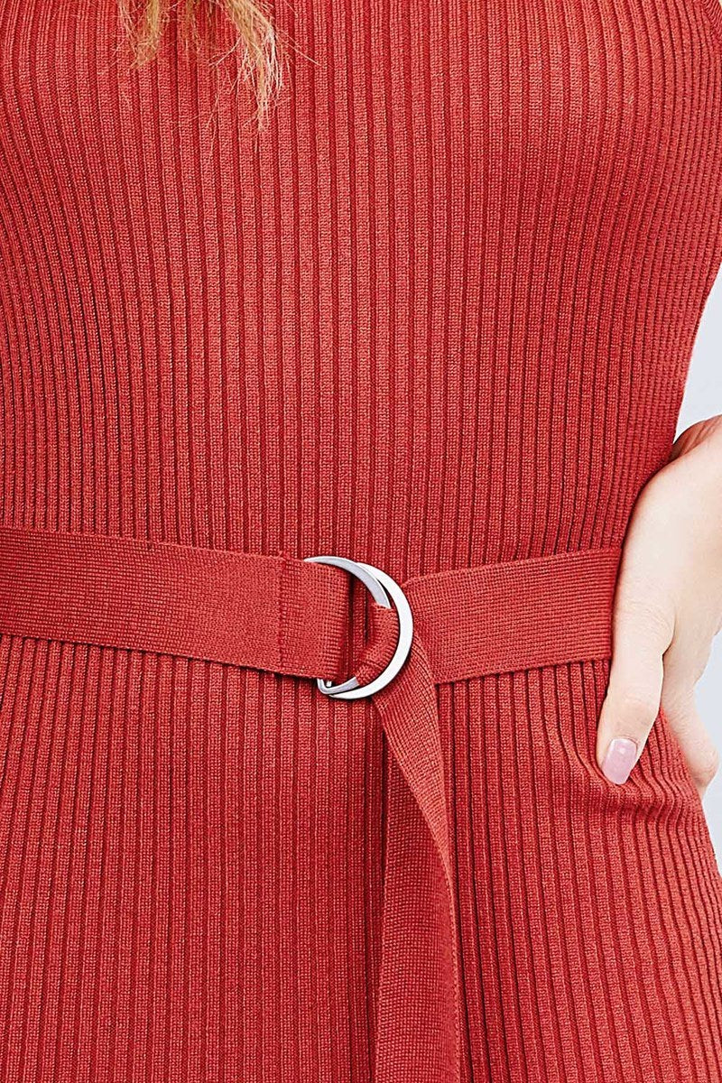 AIDA Sleeveless W/belt Rib Sweater Mini Dress