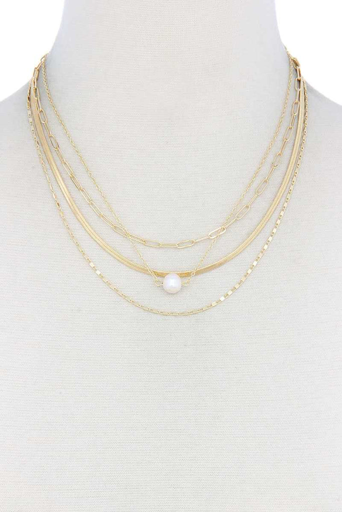 Pearl Bead Snake Chain Layered Necklace