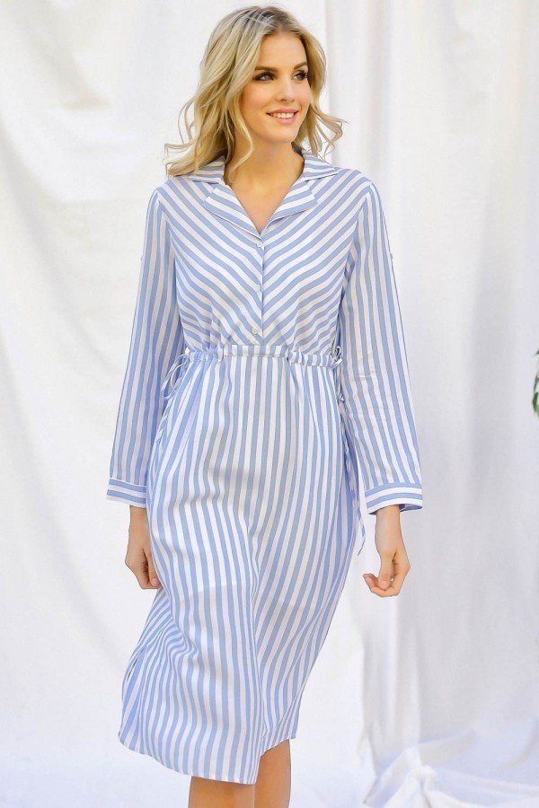 PAIGE Stripe Print  Shirt Midi Dress