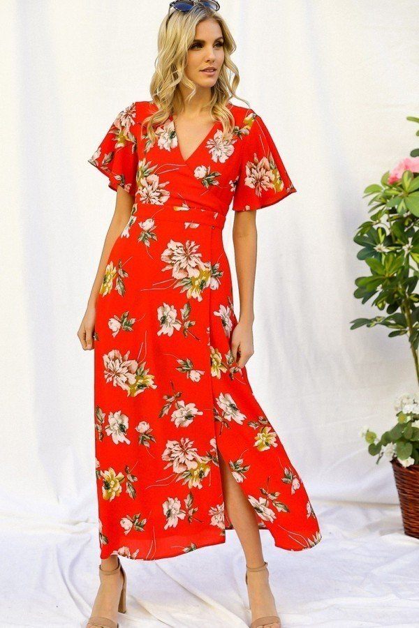 DAPHNE Spring Floral Print Maxi Dress