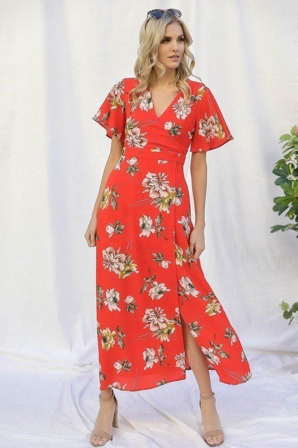 DAPHNE Spring Floral Print Maxi Dress
