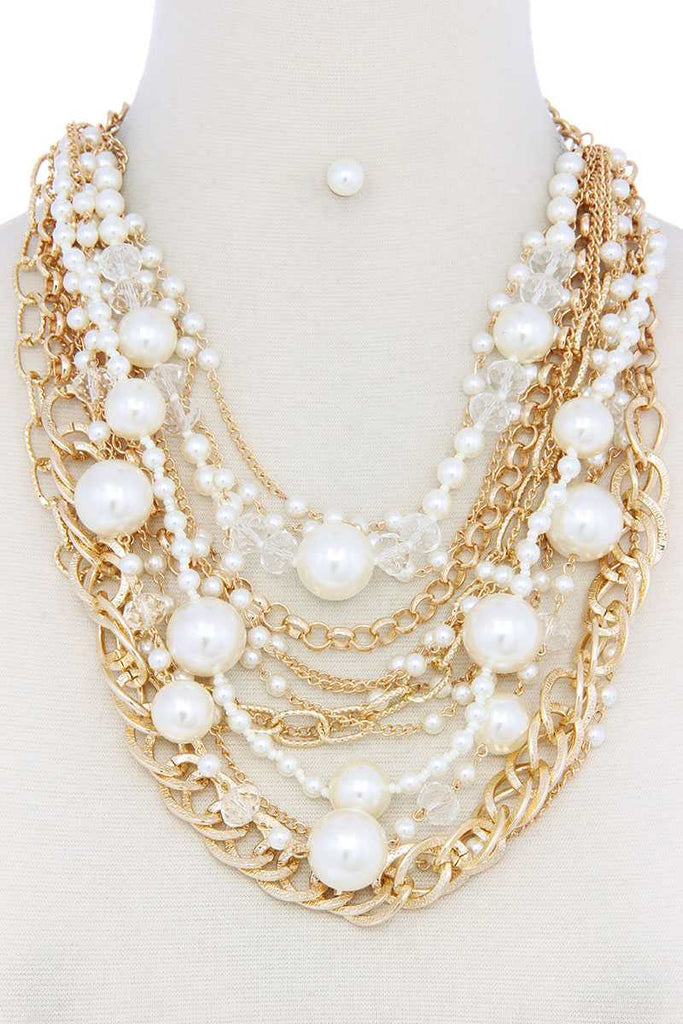 Chunky Pearl Metal Layered Necklace
