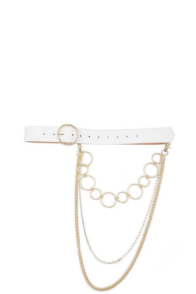 Fashion Round Buckle Belt With Triple Layer Chain Accent