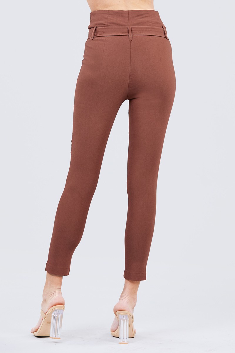 High Waisted Belted Pegged Stretch Pant