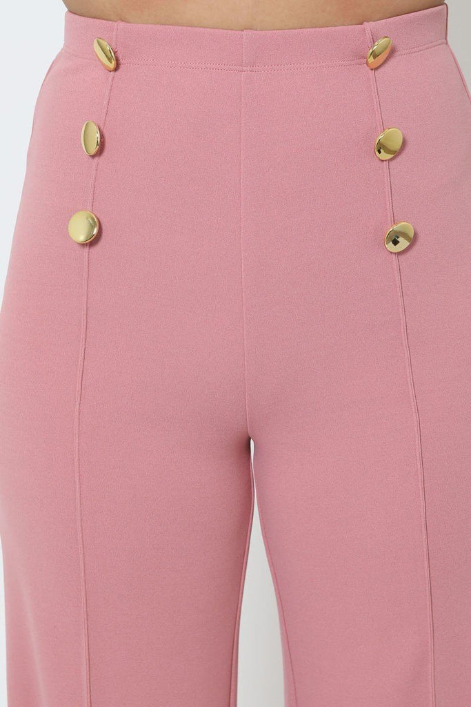 High-waist Crepe Pants With Buttons