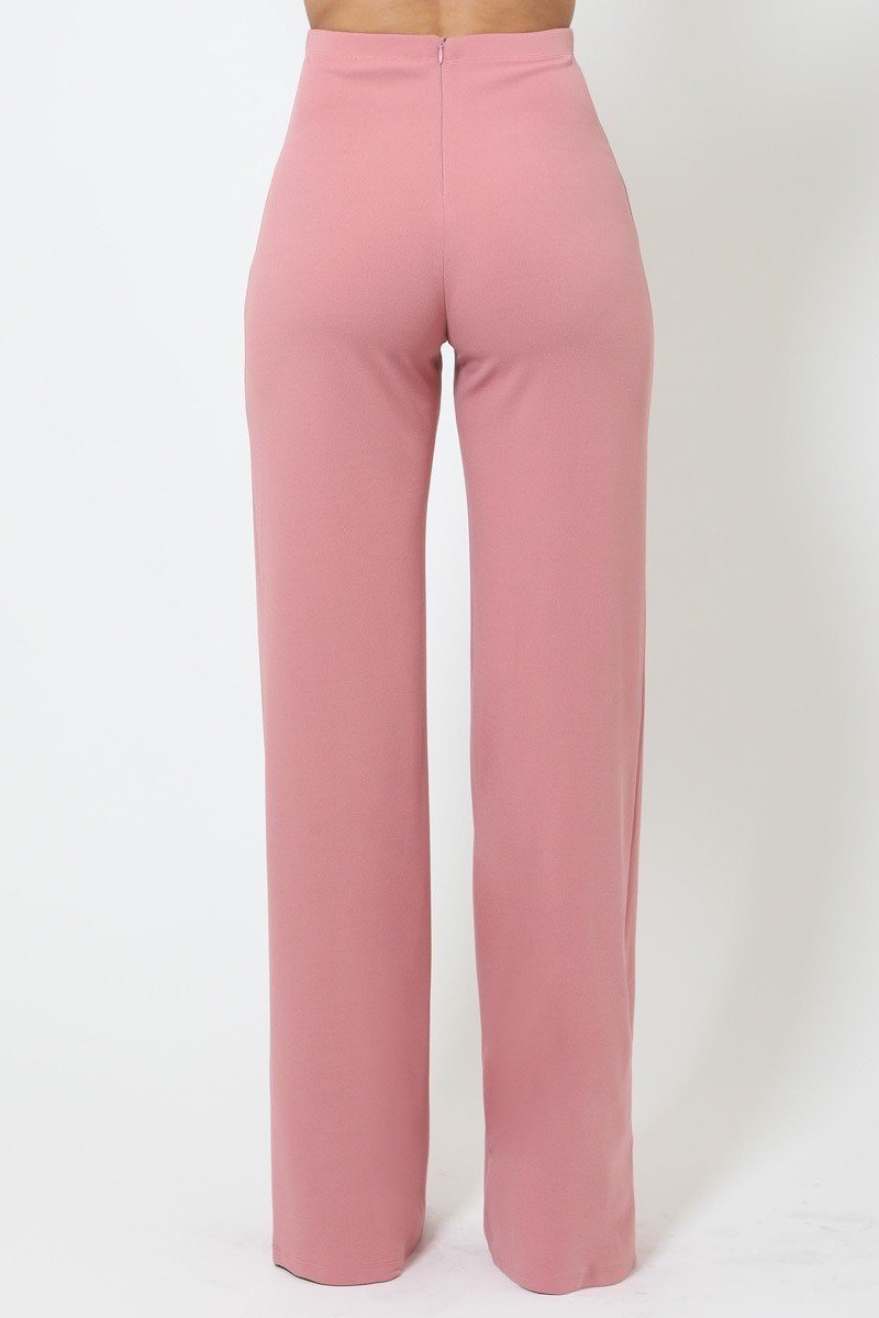 High-waist Crepe Pants With Buttons