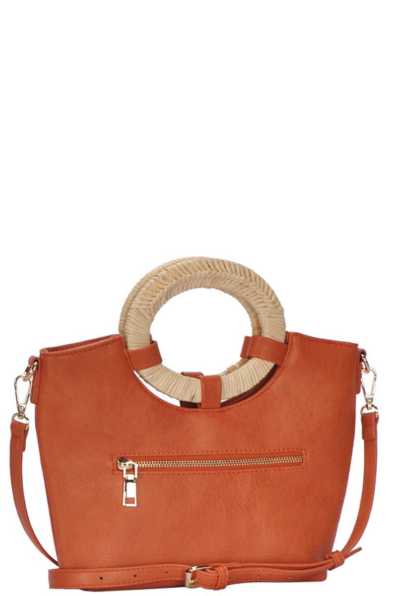 Chic Fashion Natural Woven Handle Satchel With Long Strap
