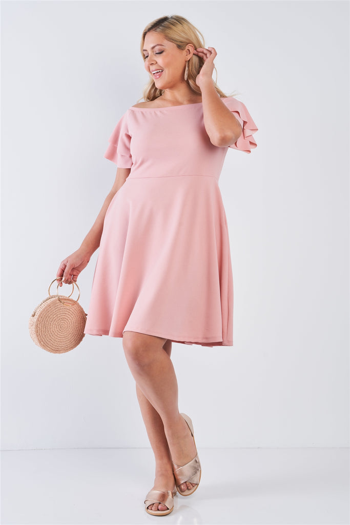 Plus Size Off The Shoulder Tiered Sleeves Midi Dress