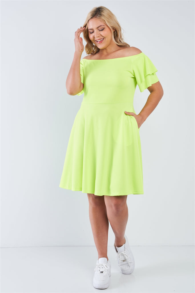 Plus Size Off The Shoulder Tiered Sleeves Midi Dress
