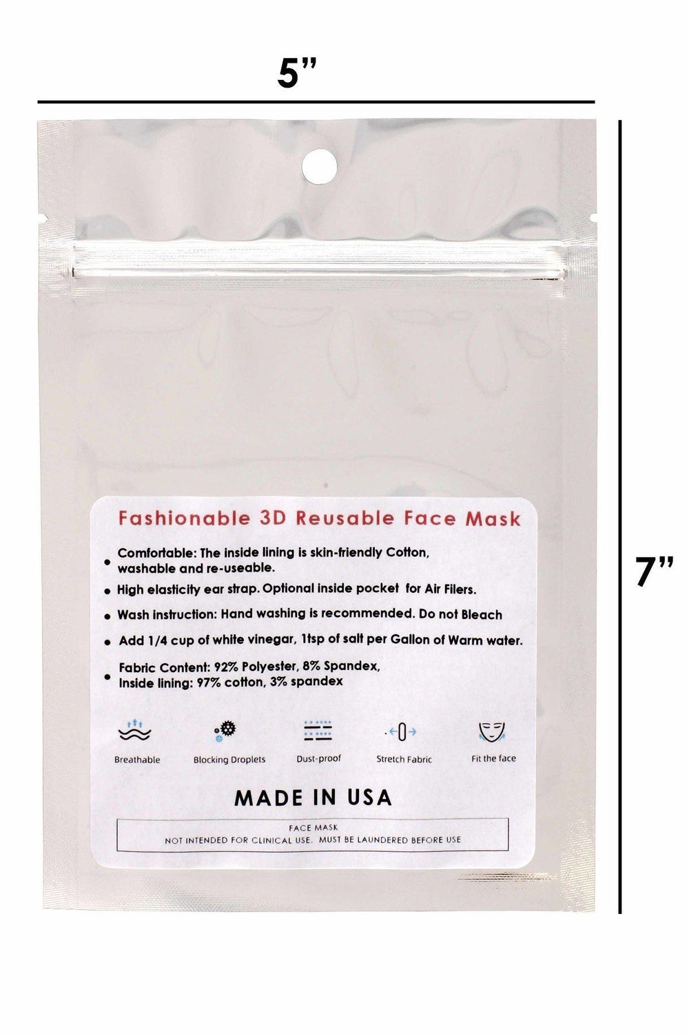 Made In Usa Fashionable 3d Reusable Face Mask / With inside filter Pocket
