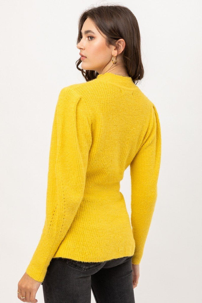 2 Tone Tweed Yarn Puff Sleeve Sweater
