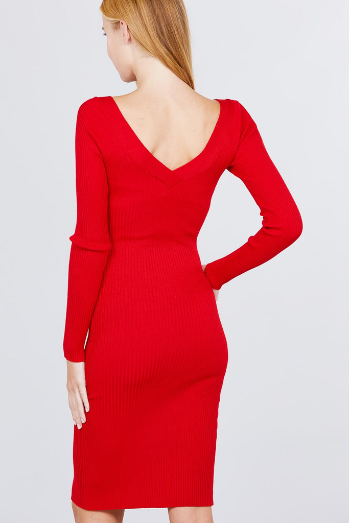 V-neck Twist Detail Sweater Dress