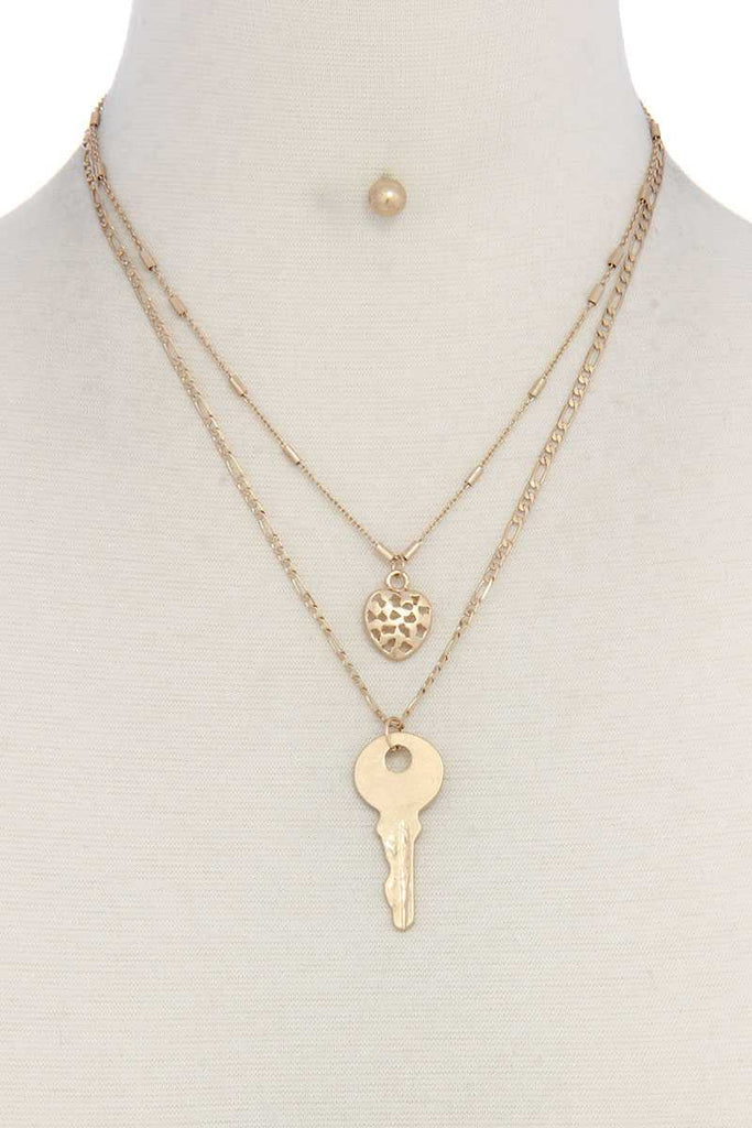 Heart Charm Key Layered Necklace