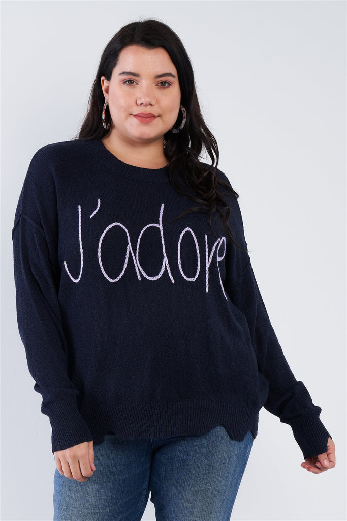 Plus Size "jadore" Script Knit Relaxed Fit Sweater