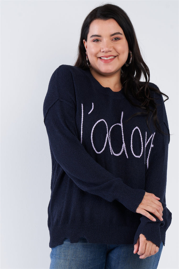 Plus Size "jadore" Script Knit Relaxed Fit Sweater