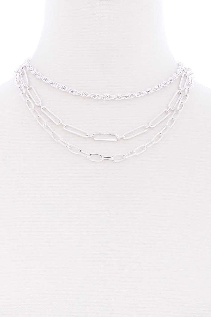 3 Layered Multi Metal Chain Necklace