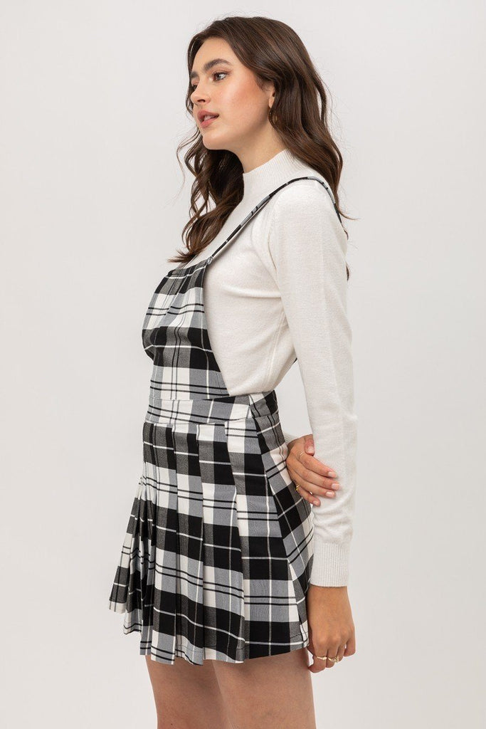 Woven Stretch Plaid Pleated Skirtall