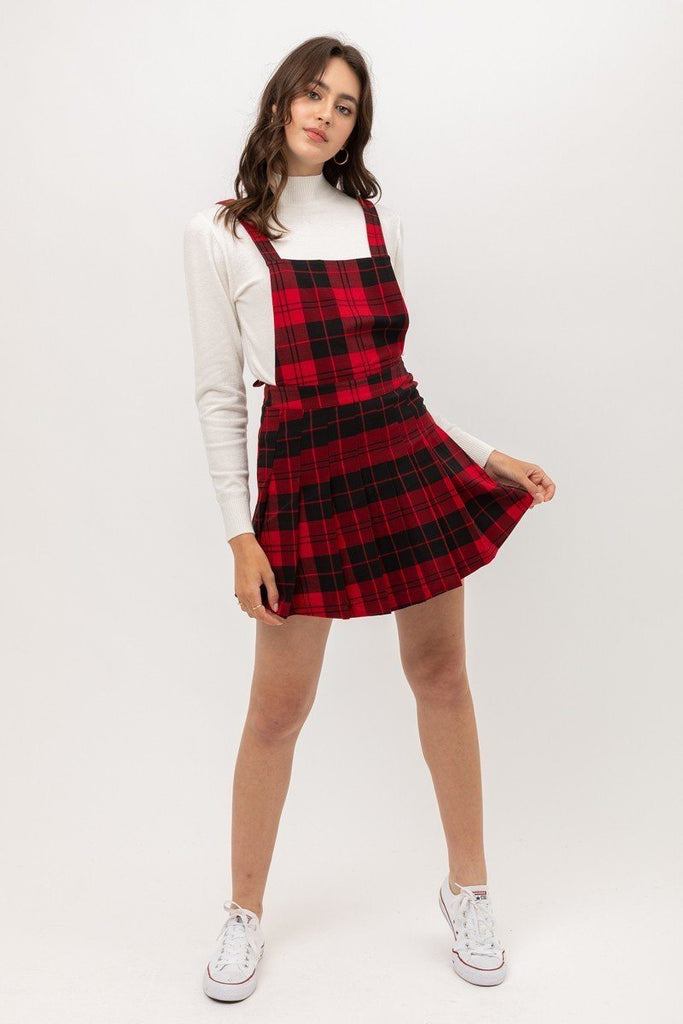 Woven Stretch Plaid Pleated Skirtall