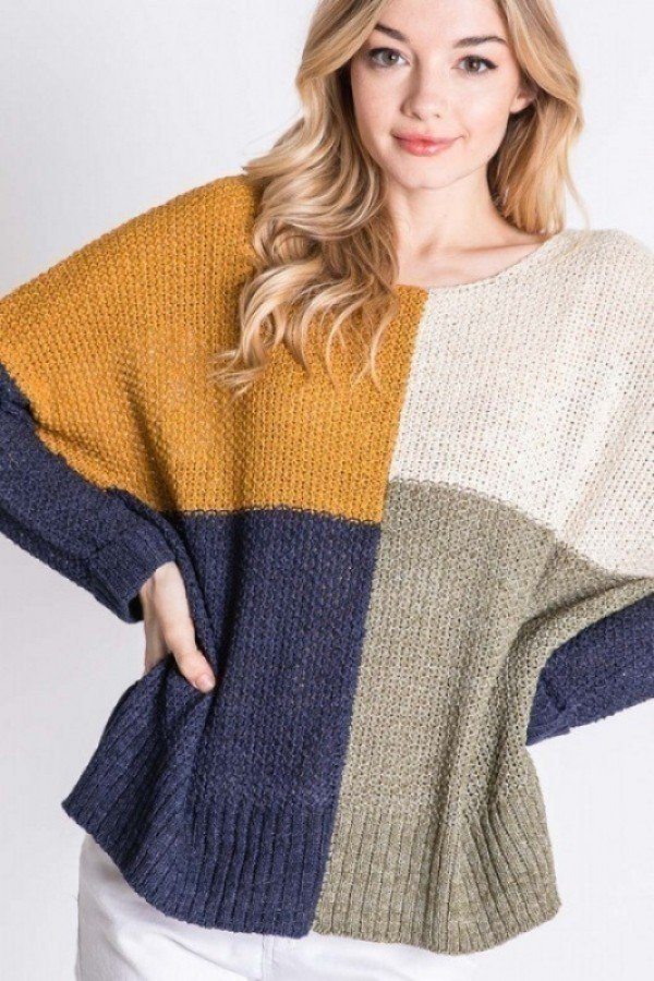 Colorblock Cozy Thick Knit Oversize Sweater