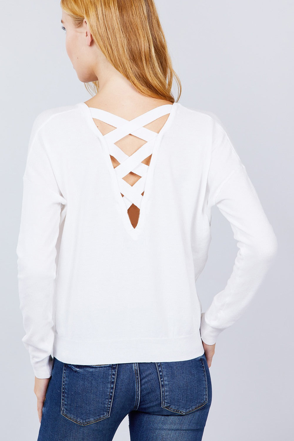 V-neck Back Cross Sweater