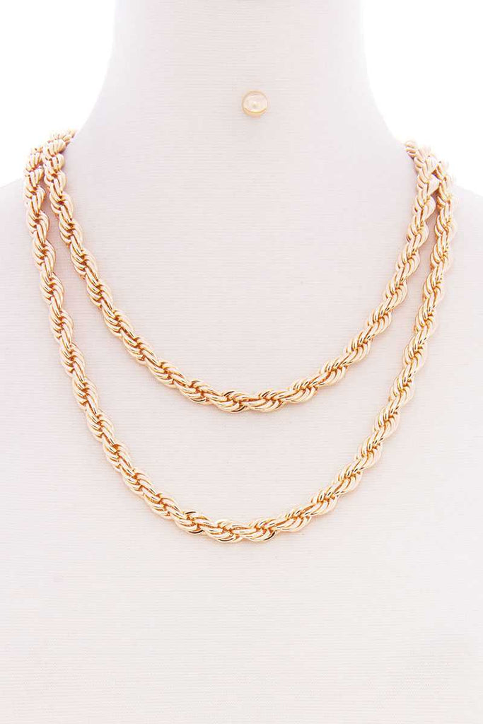 2 Layered Twist Rope Chain Multi Metal Necklace Earring Set