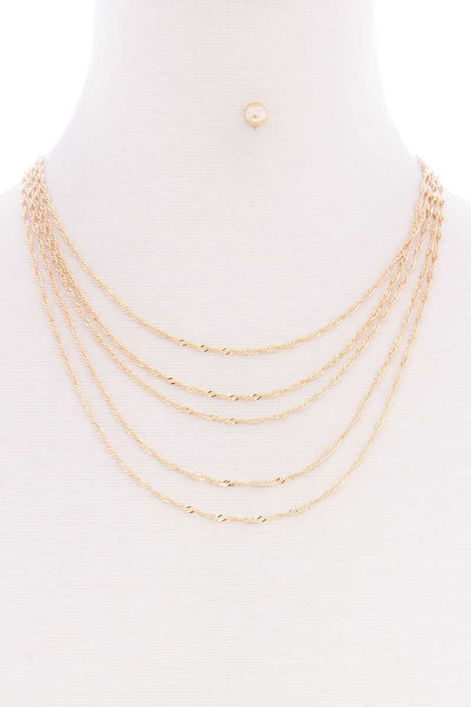 5 Layered Twist Chain Multi Metal Necklace Earring Set