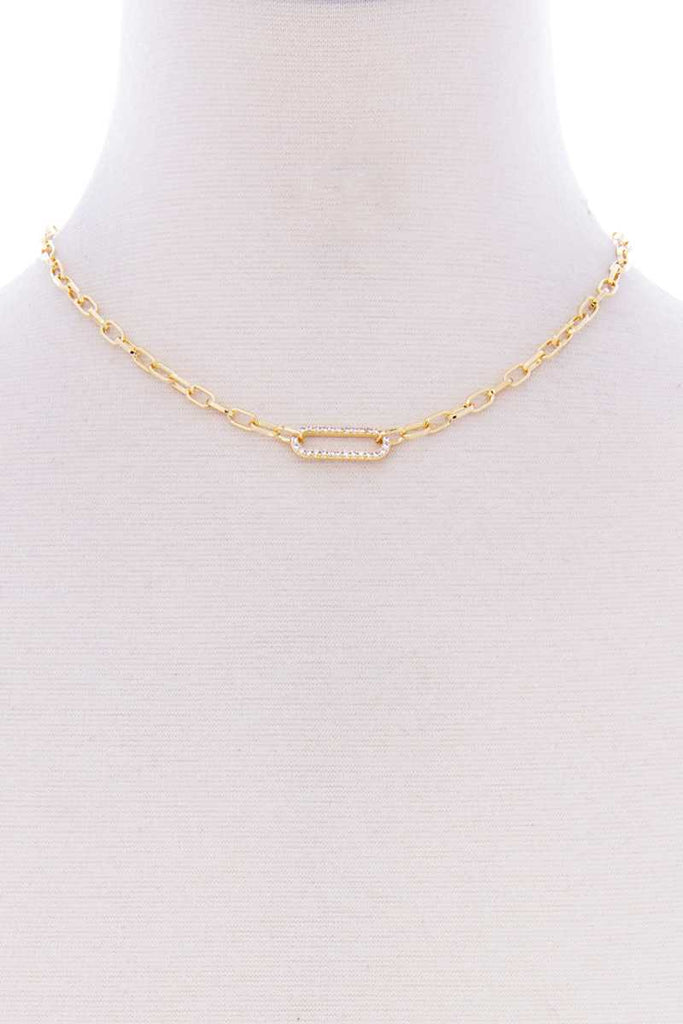 Stone Oval Point Metal Chain Necklace