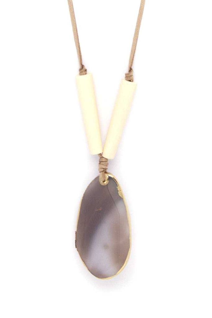 Natural Stone Pendant Suede Necklace