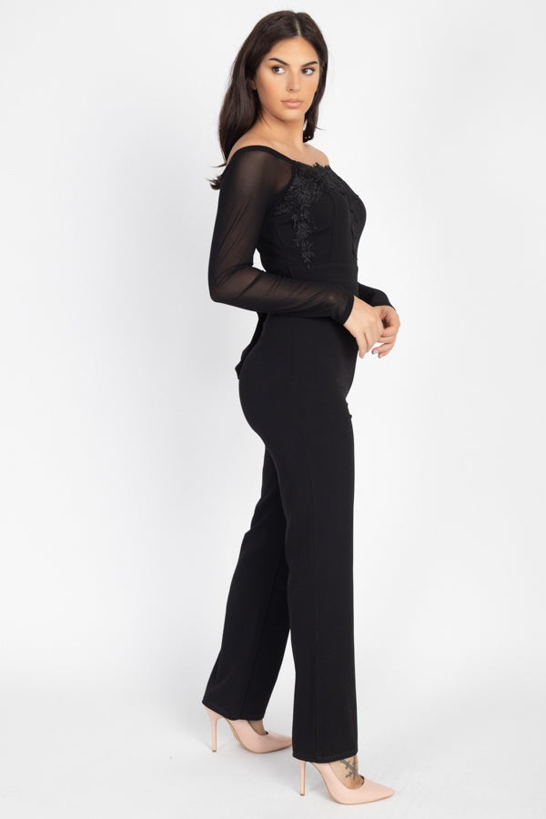 Self Tie Lace Embroidered Jumpsuit
