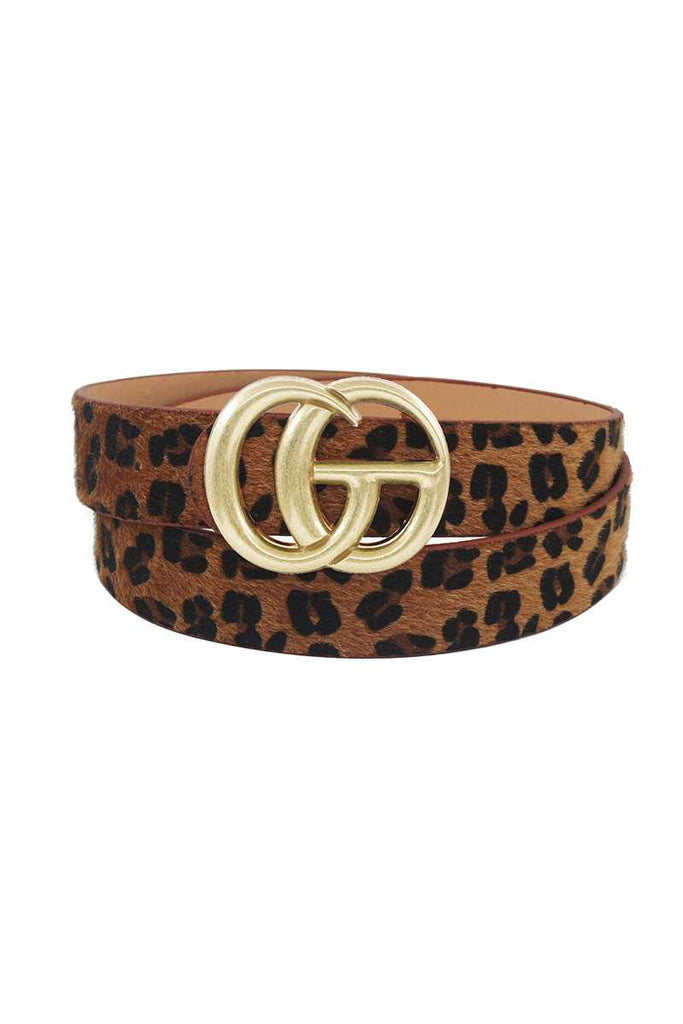Gd Buckle Leopard Hair Belt