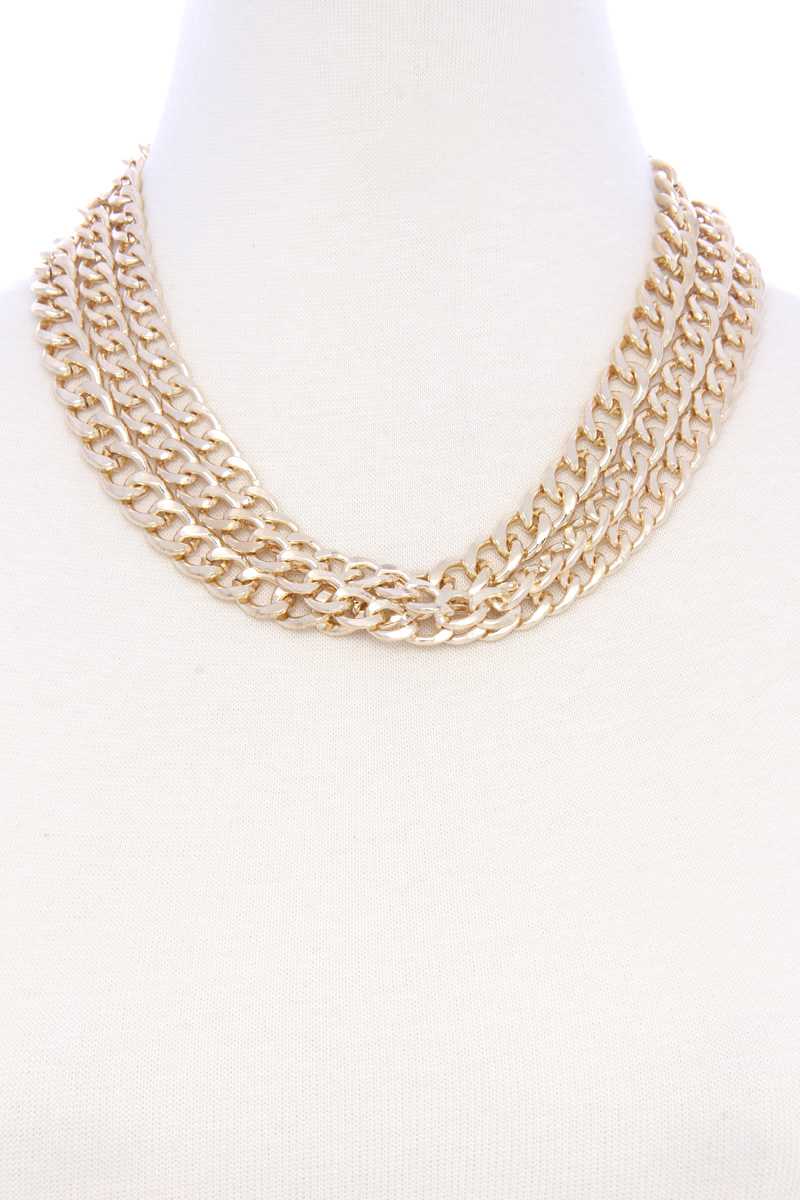 Chunky 3 Layer Cuban Chain Link Metal Necklace