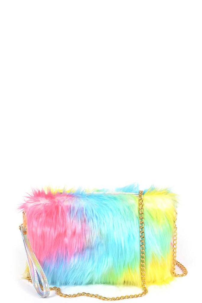 Multi Color Fur With Wrist Band Pouch Bag