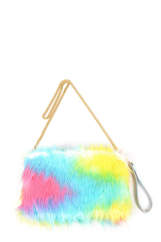 Multi Color Fur With Wrist Band Pouch Bag