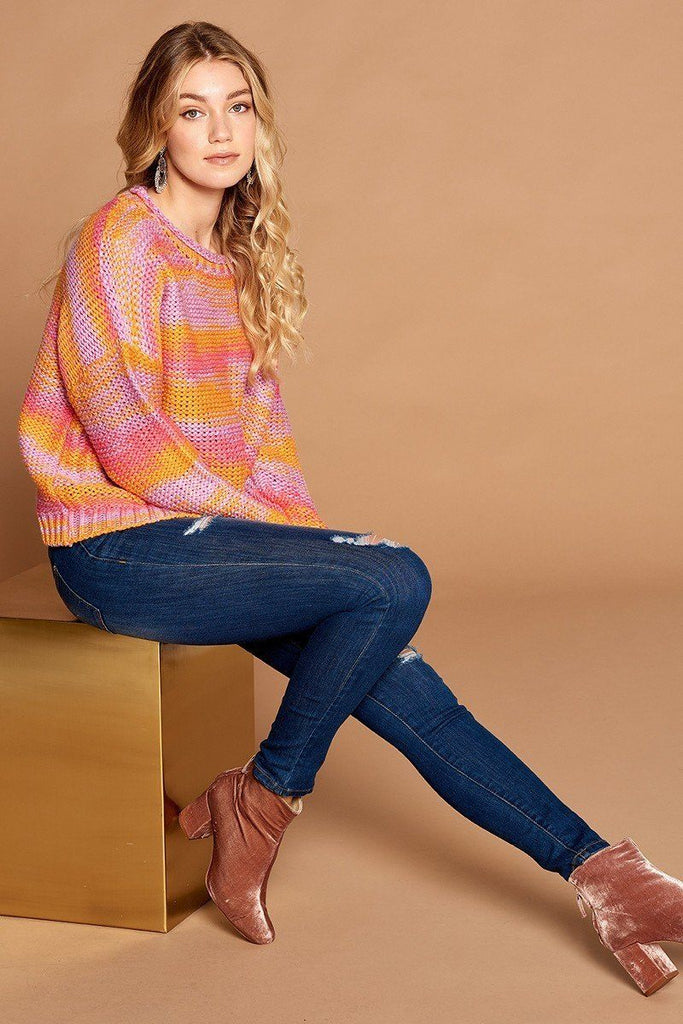 Multi-color Thread Striped Knit Sweater